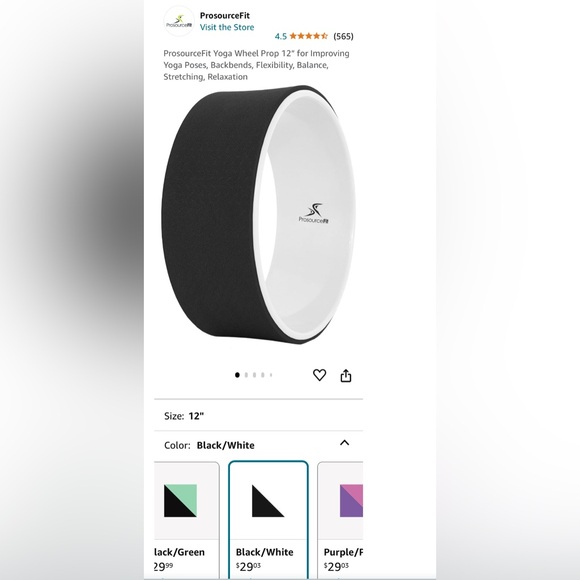 ProsourceFit Yoga Wheel Prop 12”. Black/White. Excellent condition. - Picture 4 of 7